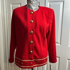 Vintage Positive Attitude Red Button Down Blazer Gold 12P